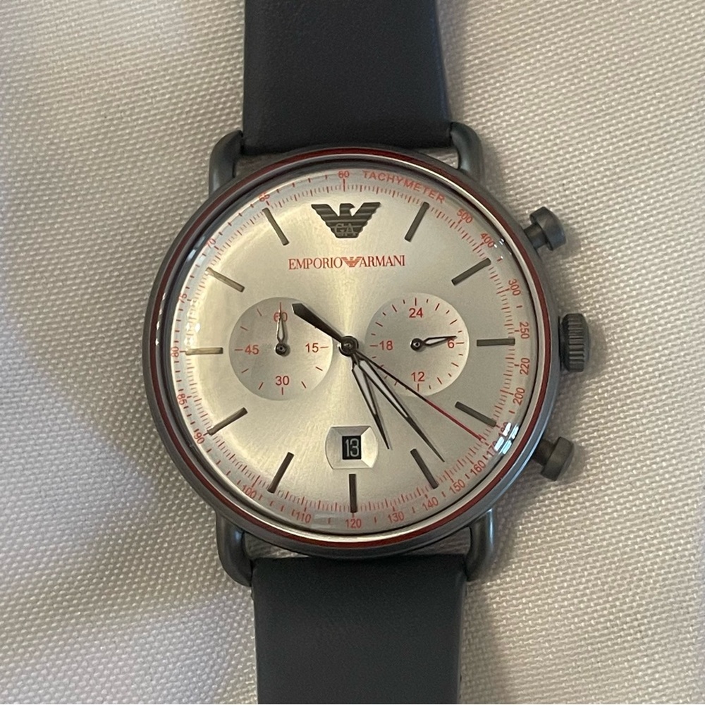 Emporio‎ Armani NWT Aviator chronograph quartz silver dial mens watch